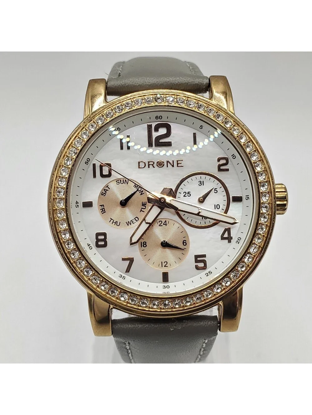 Drone Rhinestone Rose Gold Womens 38mm Multifunction Watch New Battery